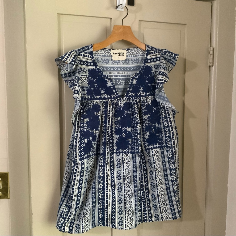 Savanna Jane Indigo and White Blouse